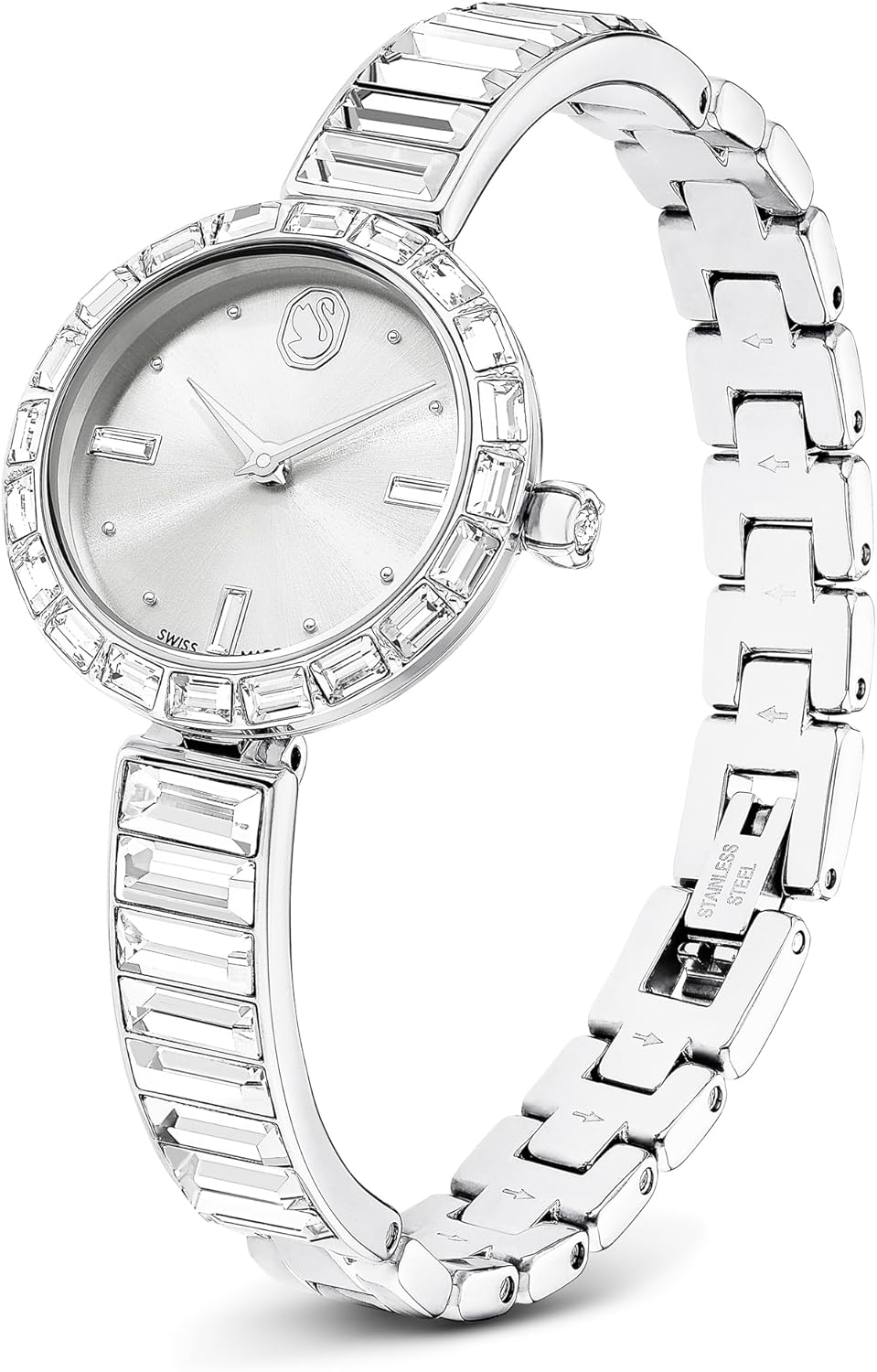 Swarovski Matrix - Reloj de pulsera con pulsera hecho en Suiza, pulsera de vidrio, gris, acabado en tono oro rosa, Gris, Gris, Armband
