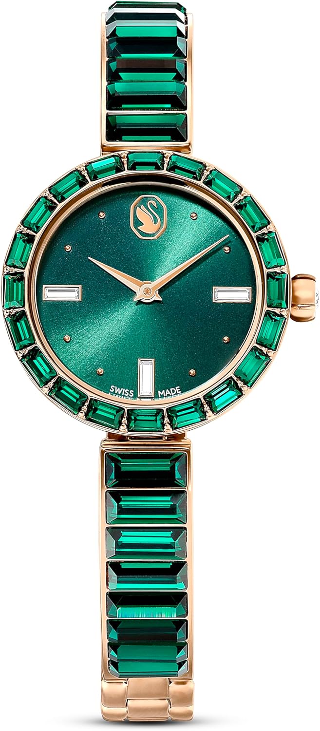 Swarovski Reloj Matrix Bangle, Fabricado en Suiza, Pulsera de Cristal, Verde, Acabado Tono Oro champán
