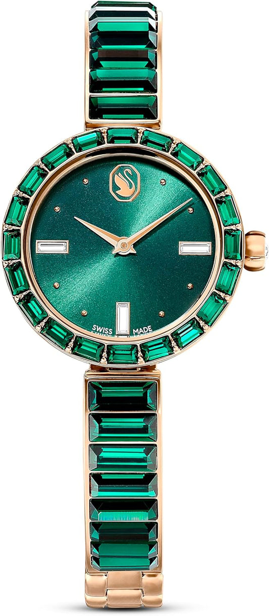 Swarovski Reloj Matrix Bangle, Fabricado en Suiza, Pulsera de Cristal, Verde, Acabado Tono Oro champán