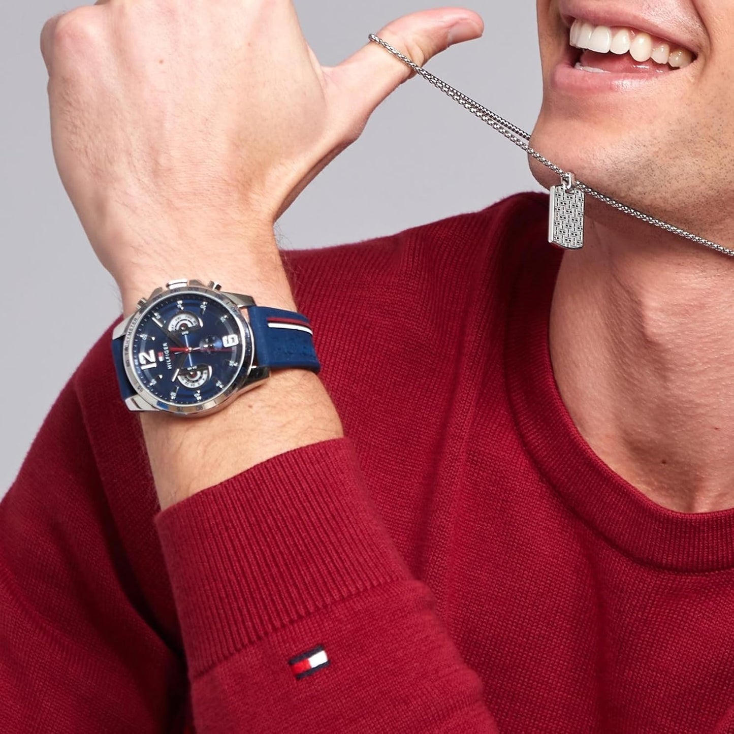 Tommy Hilfiger Reloj Analógico Multifuncional de Cuarzo para Hombres con Correa de Silicona, Acero Inoxidable o Cuero, Subesferas para Día y Fecha, Resistente al Agua hasta 5ATM.