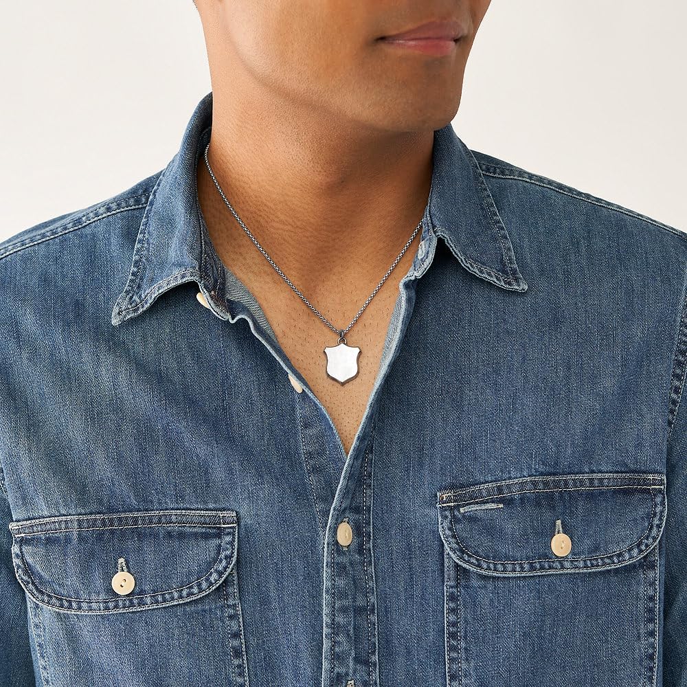Fossil Hombre Necklace Heritage, collar colgante de acero inoxidable, Plata