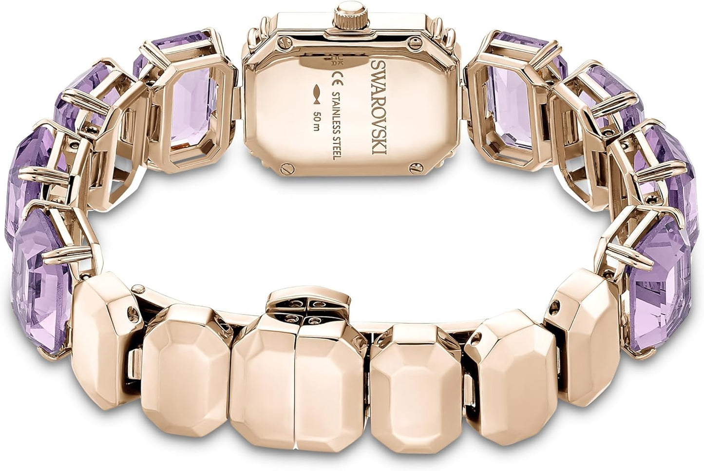 Swarovski Reloj, Pulsera de Talla Octogonal, Morado, Acabado Tono Oro champán