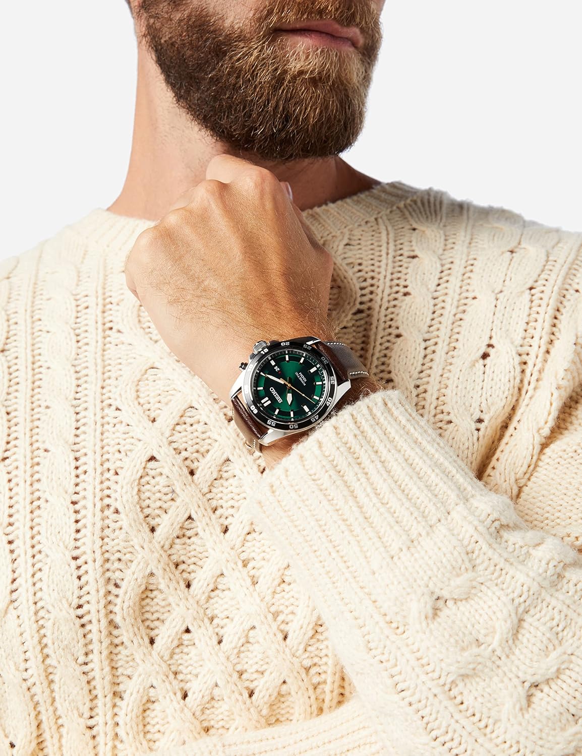 Seiko Reloj Analógico para Hombre de Kinetico con Correa en Cuero SKA791P1