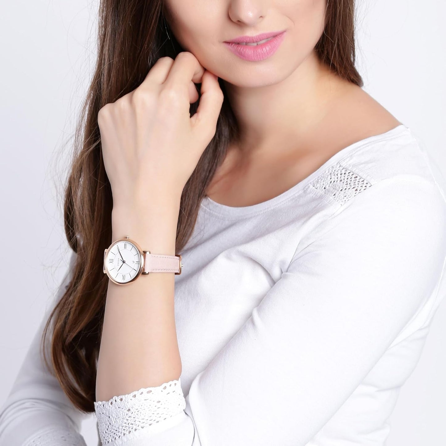 Fossil Women's Jacqueline Watch In Rose Goldtone with Blush Leather Strap