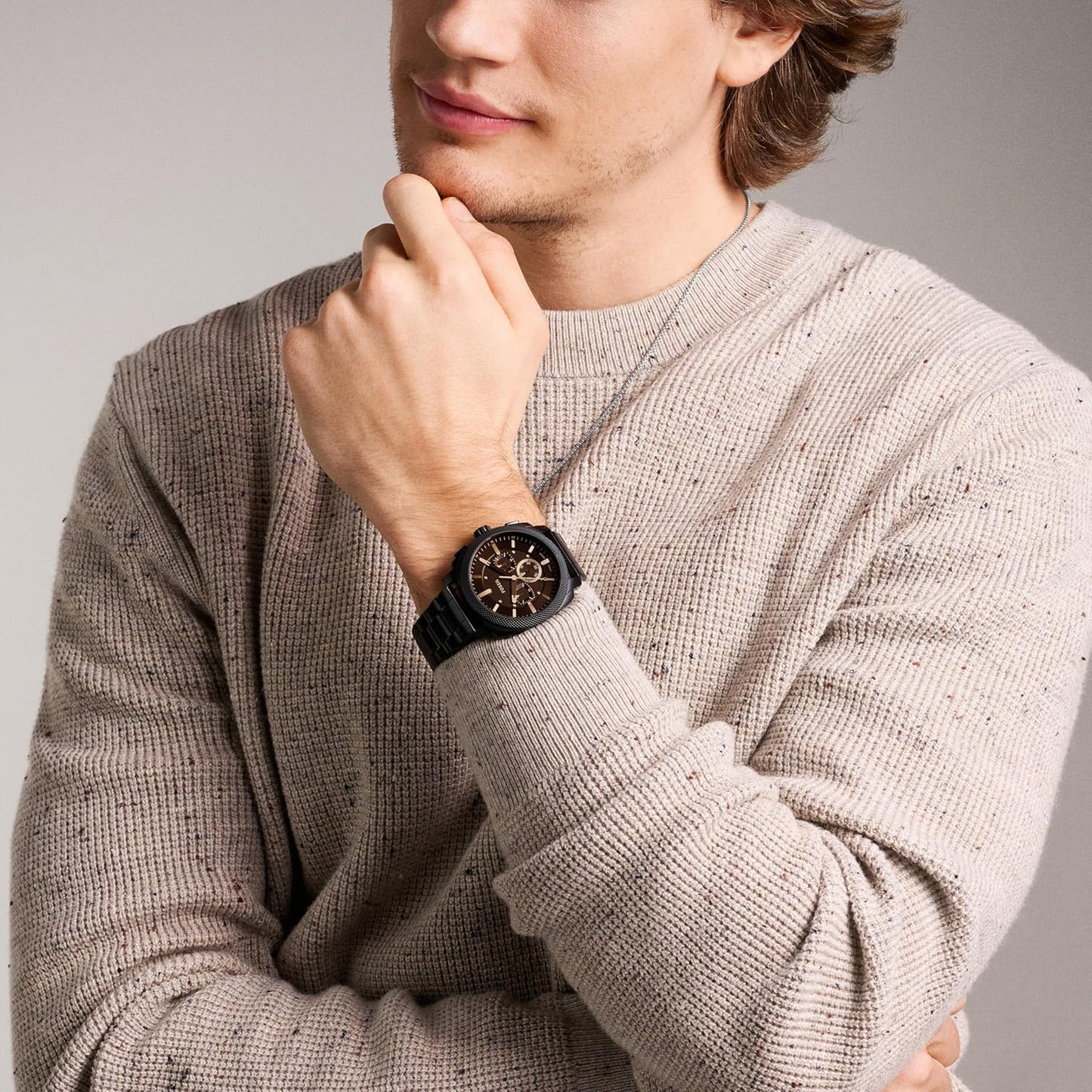 Fossil Relógio cronógrafo de aço inoxidável para homem, preto (Black Bracelet), 44 mm
