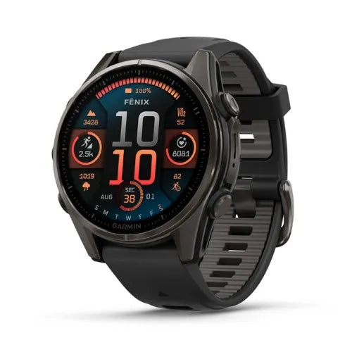Garmin Reloj para hombre FENIX 8 43mm Zafiro Amoled Titanio con revestimiento de DLC con correa de silicona negra/gris ref: 010-02903-21