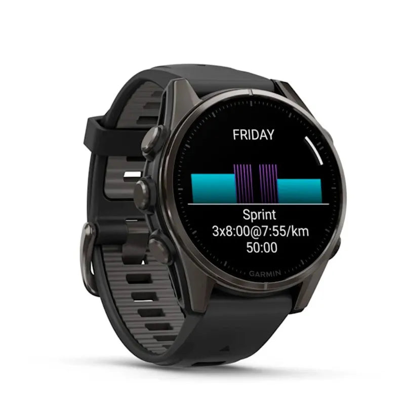 Garmin Reloj para hombre FENIX 8 43mm Zafiro Amoled Titanio con revestimiento de DLC con correa de silicona negra/gris ref: 010-02903-21