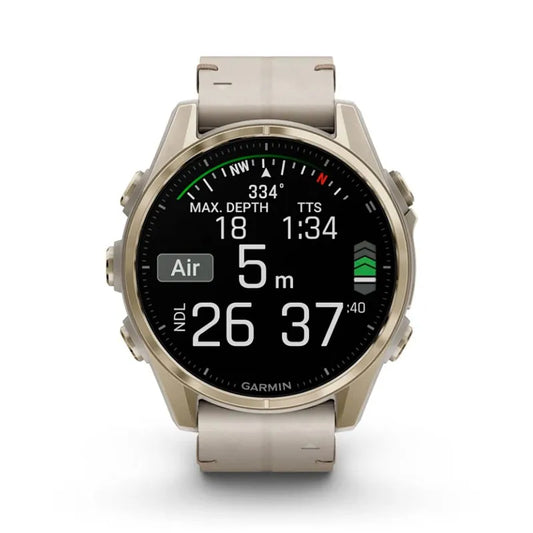 Garmin Reloj para hombre FENIX 8 43mm Premium Amoled Dorado con correa de cuero color beige  ref: 010-02903-40