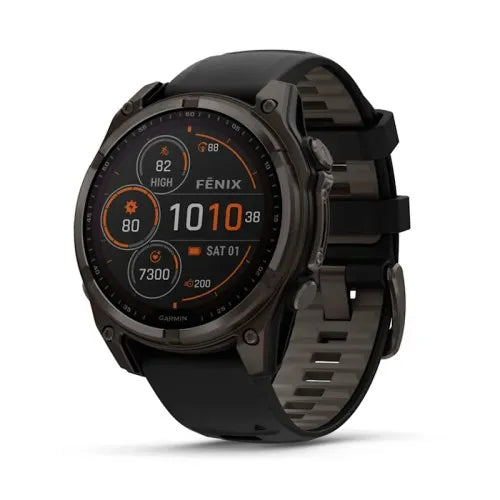 Garmin Reloj para hombre FENIX 8 47mm Zafiro Solar TFT Titanio con revestimiento de DLC con correa de silicona negra/gris  ref: 010-02906-11