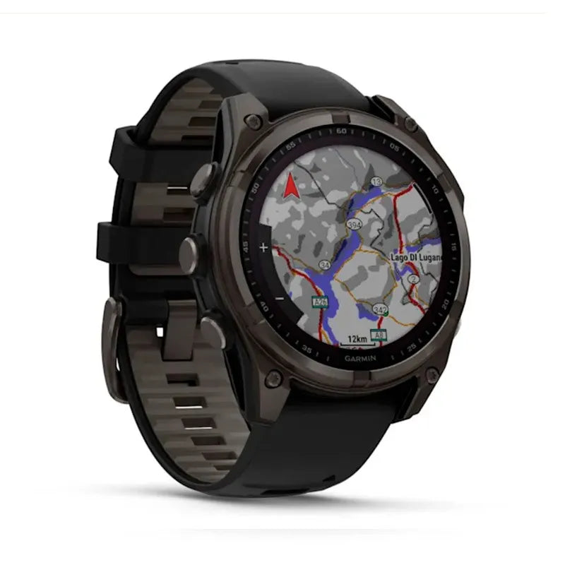 Garmin Reloj para hombre FENIX 8 47mm Zafiro Solar TFT Titanio con revestimiento de DLC con correa de silicona negra/gris  ref: 010-02906-11