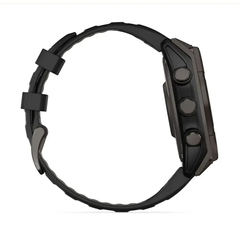 Garmin Reloj para hombre FENIX 8 47mm Zafiro Solar TFT Titanio con revestimiento de DLC con correa de silicona negra/gris  ref: 010-02906-11