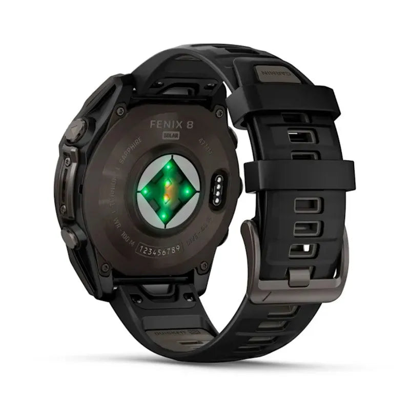 Garmin Reloj para hombre FENIX 8 47mm Zafiro Solar TFT Titanio con revestimiento de DLC con correa de silicona negra/gris  ref: 010-02906-11