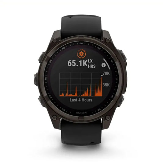 Garmin Reloj para hombre FENIX 8 47mm Zafiro Solar TFT Titanio con revestimiento de DLC con correa de silicona negra/gris  ref: 010-02906-11