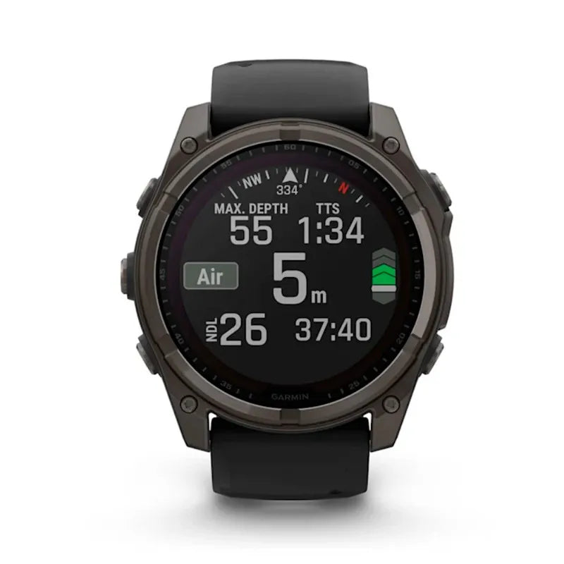 Garmin Reloj para hombre FENIX 8 51mm Zafiro Solar TFT Titanio con revestimiento de DLC con correa de silicona negra ref: 010-02907-11