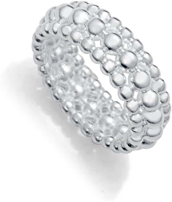 Viceroy Anillo Mujer 14318A01600 – Acero Chapado en Plata 999, Diseño de Bolas en Relieve, Talla 16, Colección Laura Escanes