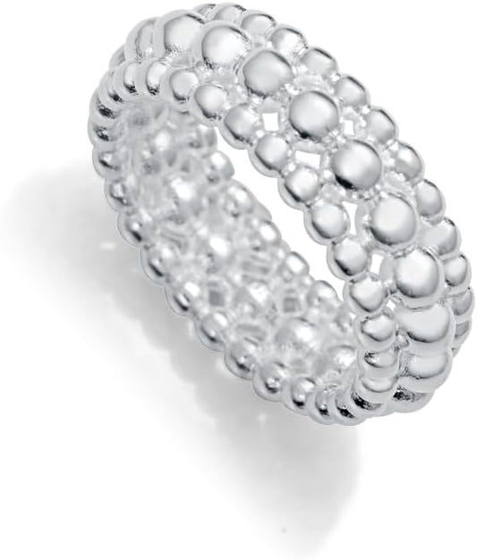Viceroy Anillo Mujer 14318A01600 – Acero Chapado en Plata 999, Diseño de Bolas en Relieve, Talla 16, Colección Laura Escanes