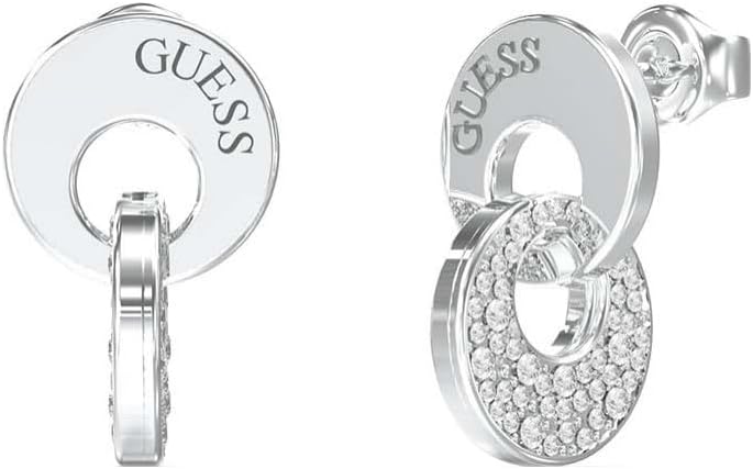 Guess Pendientes Blooming Summer Turquesa – Colgantes con Doble Eslabón Circular y Cristales Pavé Blancos