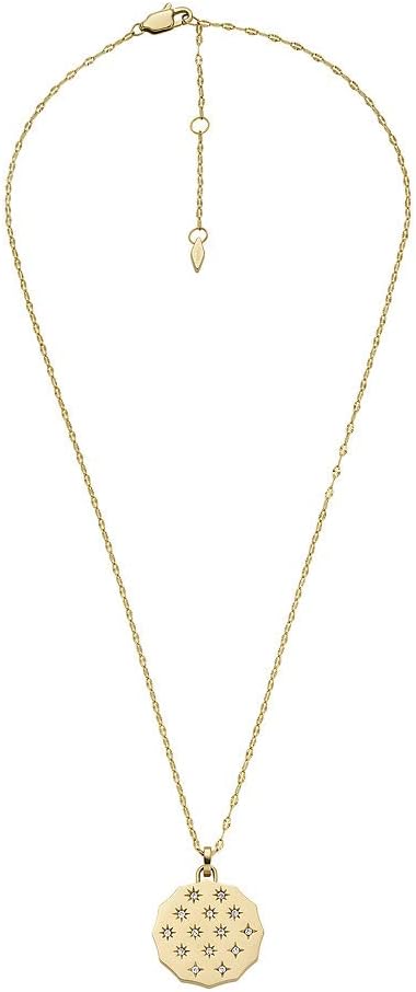 Fossil Collar redondo con colgante, Acero inoxidable dorado con cierre de mosquetón, para mujer