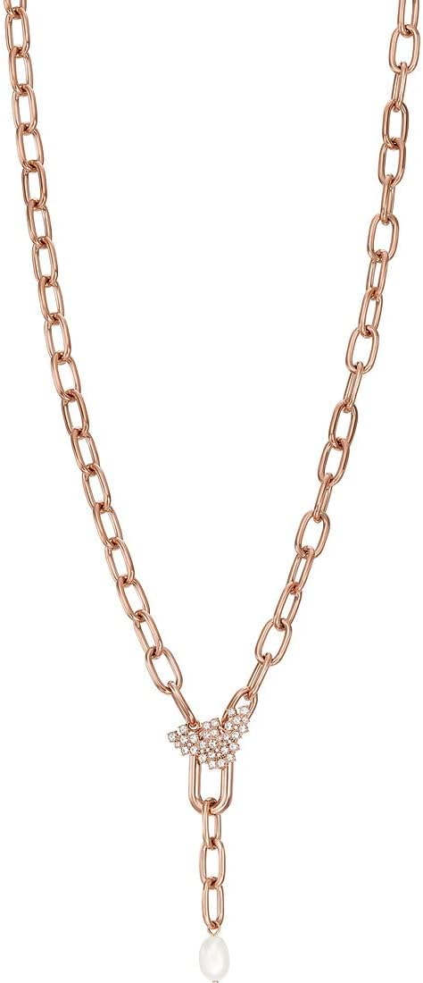 Emporio Armani Collar en Y para mujer, perla de agua dulce, blanco, EGS2963221, L500+50mm,eagle:24x15mm,FWP: 10-11mm, Acero inoxidable, No es una piedra preciosa