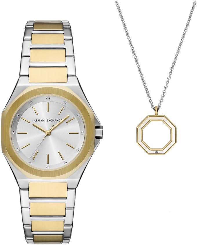 Armani Exchange Orologio da Donna, Movimento al quarzo a tre lancette e cassa da 34 mm con cinturino in Acciaio o Pelle