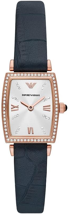 Emporio Armani Reloj para Mujer, Caja Rectangular de 22mm Movimiento de Cuarzo a Dos Agujas con Correa de Acero o Piel
