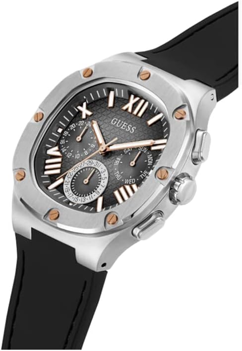 Guess Men's 42mm Watch - Black Strap Gunmetal Dial Silver Tone Case