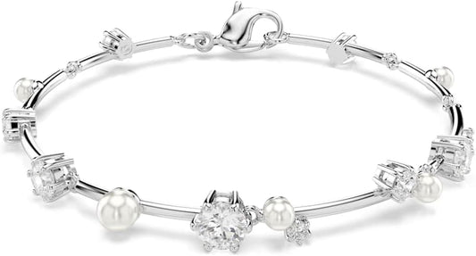Swarovski Pulsera Tennis Constella Crystal Pearl, Tallas redondas, Blanca, Baño de rodio