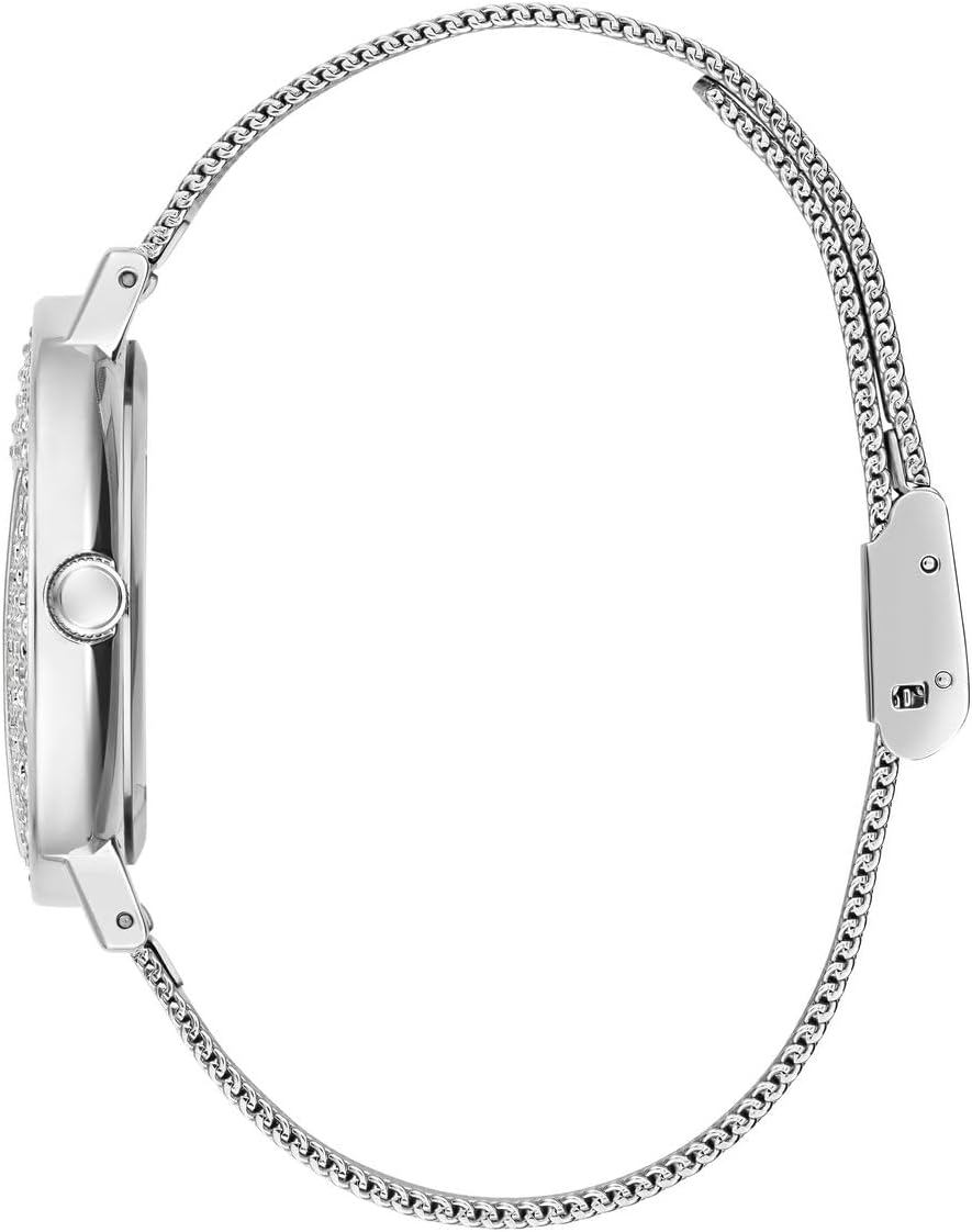 GUESS Reloj analógico con logotipo plateado para mujer de EE. UU