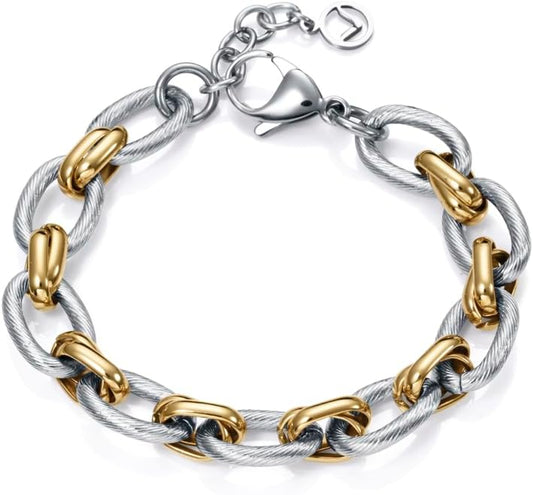 Viceroy - Pulsera de Acero Colección Laura Escanes - con Eslabones Grandes Bicolor IP Dorados - de Mujer - Largo 17,5 + 2 CM de Extensión 75363P01019, Estandar
