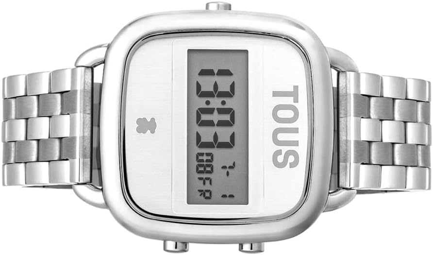 TOUS Reloj Digital con Brazalete de Acero, Funciones Hora, Minutos, Segundos, Día, Mes, Día Semana, Cronógrafo 1/100 Segundos y Alarma, Impermeable a 5 ATM, Colección D-Logo