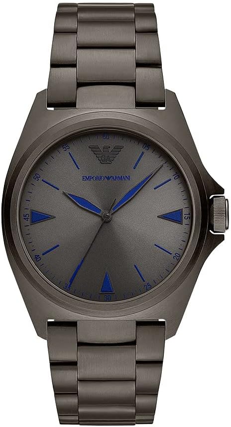 Emporio Armani Reloj Hombre, Movimiento de tres manecillas, caja de acero Gunmetal de 40 mm con correa de acero, AR11381, Gris oscuro y azul