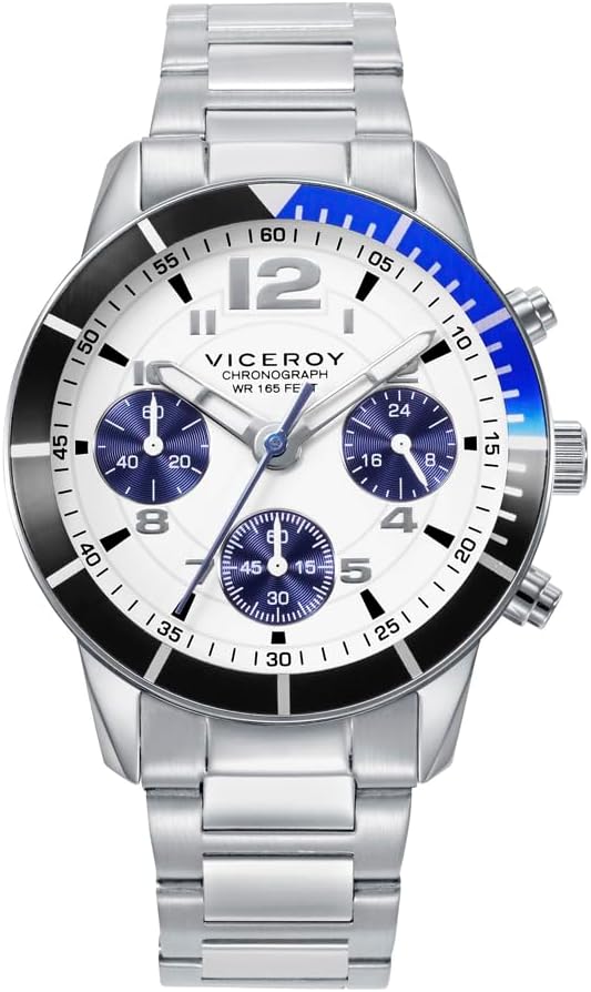 Viceroy Reloj Fashion Niño Comunión 401429-04 – Caja de Acero con Bisel de Aluminio y Brazalete de Acero, Pulsera de Acero y Piel Azul de Regalo