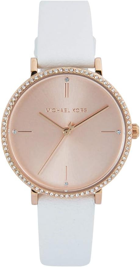 Michael Kors Reloj Mujer MK7115 con Caja en Oro Rosa y Correa de Cuero en Blanco