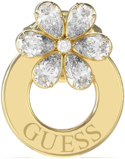 Guess Pendientes Lily Dorados – Argollas de Acero con Flor de Lirio en Cristales Blancos