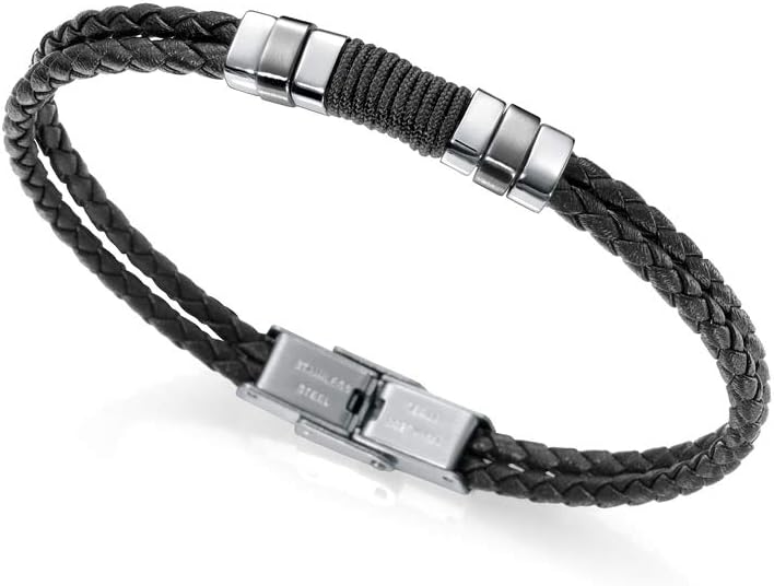 Viceroy Pulsera de Hombre Air de Piel Doble Negra Trenzada y Acero - Ref 1283536214