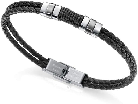 Viceroy Pulsera de Hombre Air de Piel Doble Negra Trenzada y Acero - Ref 1283536214