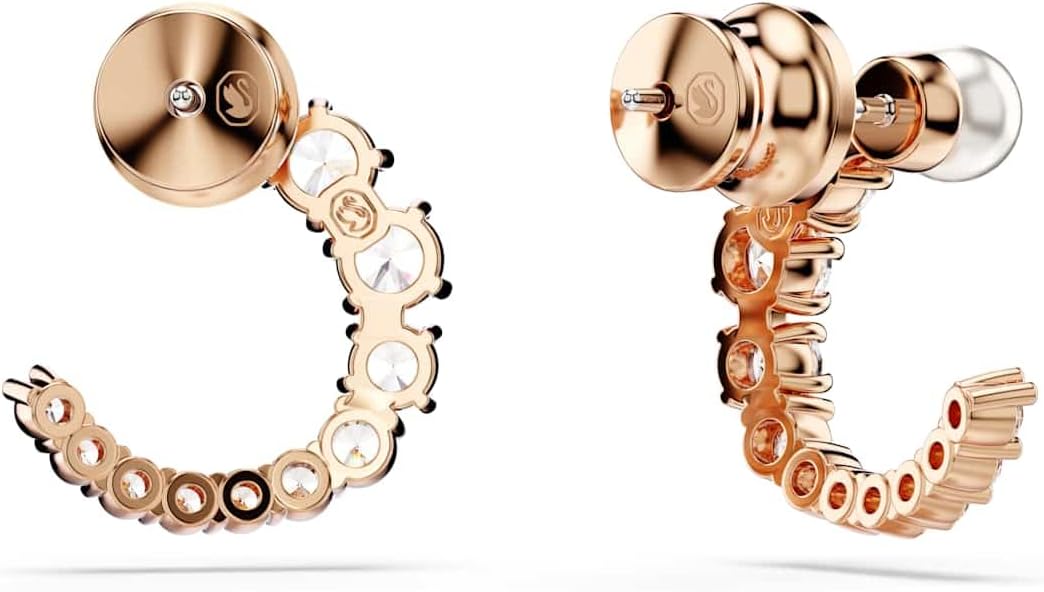 Swarovski Pendientes de aro Matrix, Perla de cristal, Talla redonda, Blancos, Baño tono oro rosa