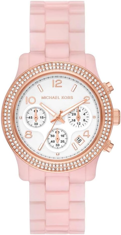 Michael Kors Reloj Runway para Mujer, Movimiento cronógrafo de Cuarzo con Correa de Acero Inoxidable o Acetato