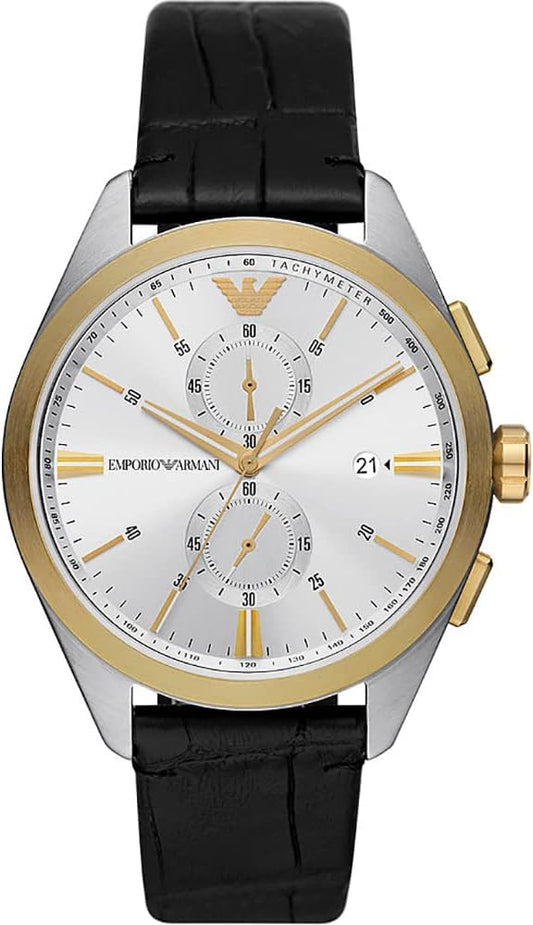 Emporio Armani Watch for Men, 2 Sub dial Chronograph Movement and 43mm Case Size with Stainless Steel, Leather or Silicone Strap