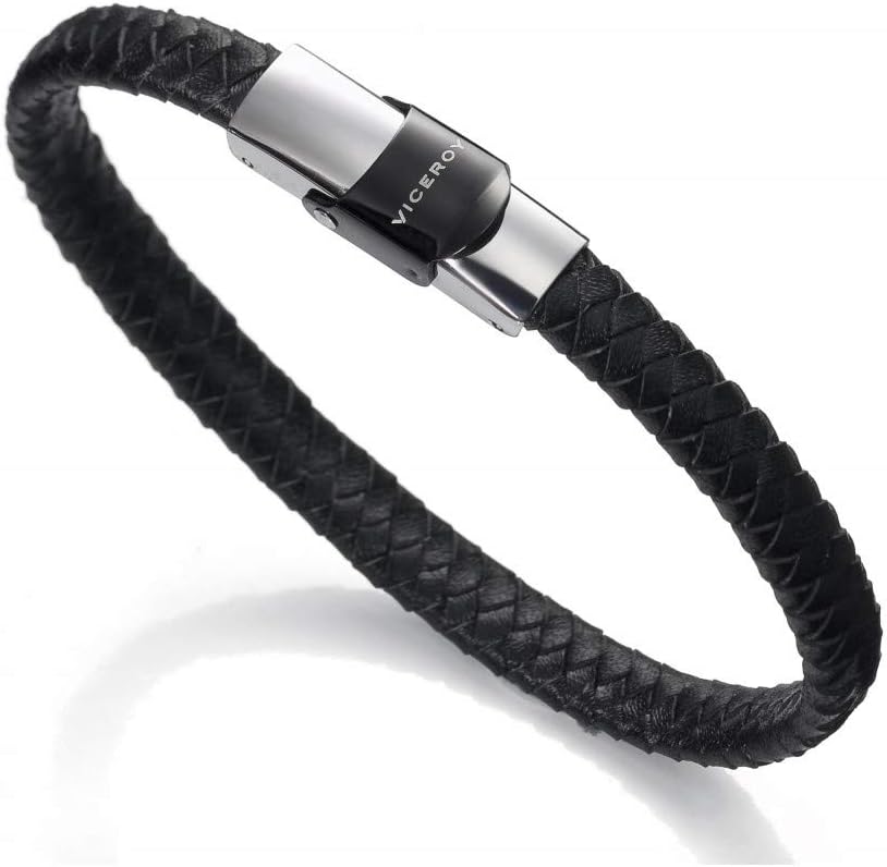 Viceroy Brazalete para Hombre Yard Acero Inoxidable y Piel, 21,5 cm – 6097P09010, 21.5 Centimeters, Cuero, Sin Piedra