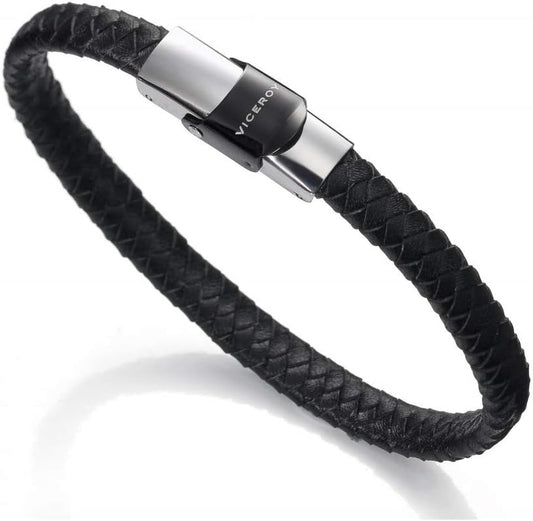 Viceroy Brazalete para Hombre Yard Acero Inoxidable y Piel, 21,5 cm – 6097P09010, 21.5 Centimeters, Cuero, Sin Piedra