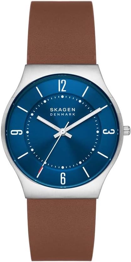 Skagen Reloj Grenen para Hombre, Movimiento de Cuarzo a Tres Agujas con Correa de Acero o Piel