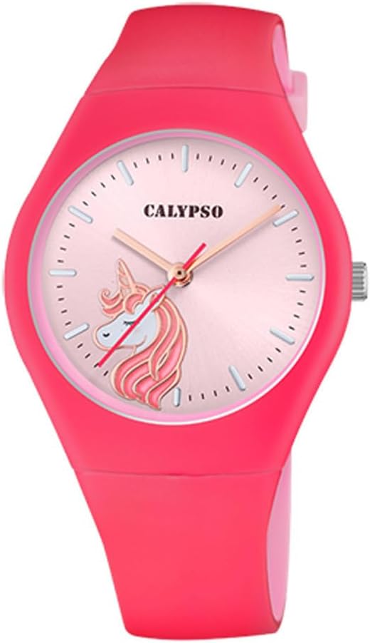 CALYPSO Reloj Modelo K5792/6 de la colección Sweet Time, Caja de 39 mm Fucsia con Correa de Caucho Rojo para señora