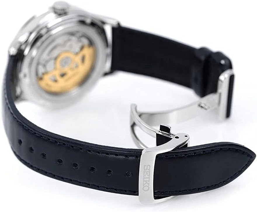 Seiko Presage SSA421J1 - Reloj automático de piel de zafiro con corazón abierto, diseño de jardín zen japonés, color azul "Sakura by Night", Azul, Asiático moderno