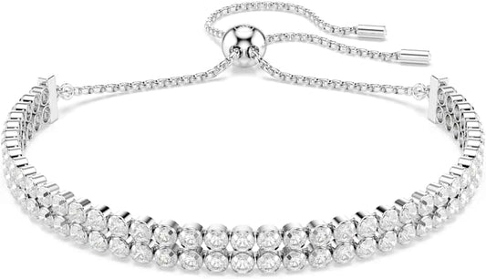 Swarovski Pulsera Tennis Matrix, Talla redonda, Blanca, Baño de rodio