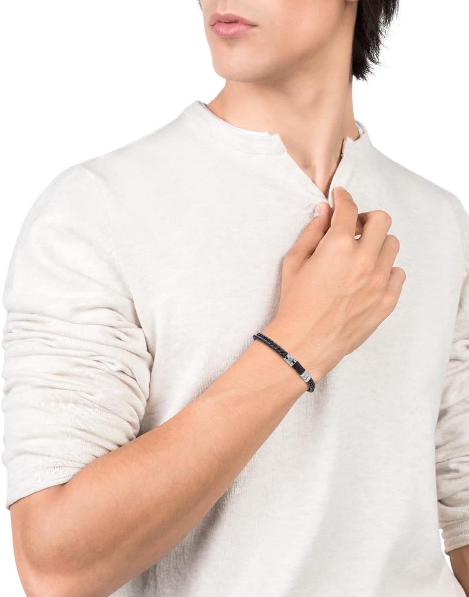 Viceroy Pulsera de Hombre Air de Piel Doble Negra Trenzada y Acero - Ref 1283536214