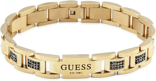 GUESS - Pulsera para hombre, acero dorado, 12 mm, JUMB01342JWYGBKT, One Size, Plata, No es una piedra preciosa
