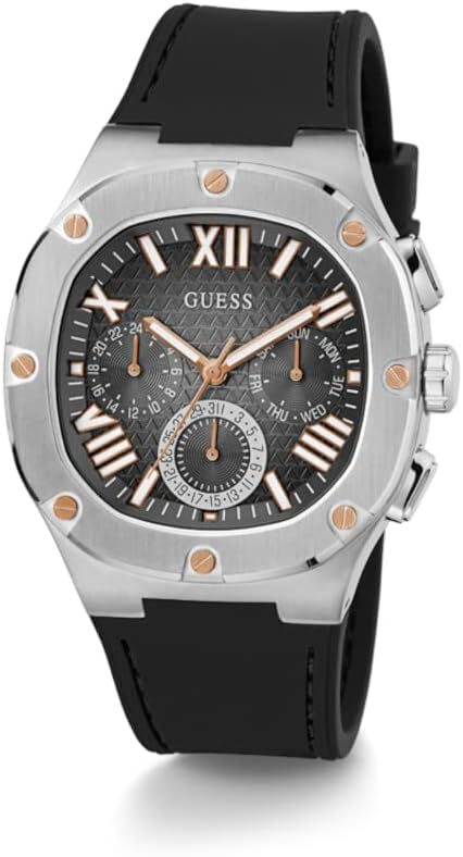 Guess Men's 42mm Watch - Black Strap Gunmetal Dial Silver Tone Case