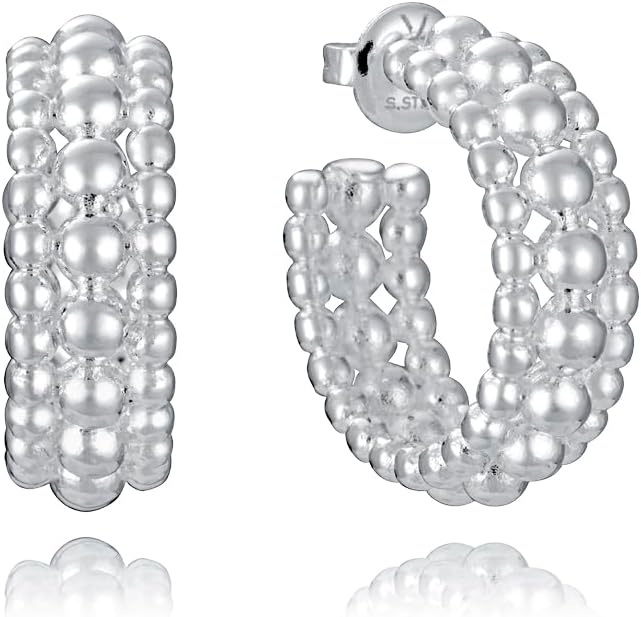 Pendientes Viceroy Mujer 14318E01000 – Aros Abiertos de Acero Chapado en Plata 999 con Diseño de Bolas, 2.2 cm, Colección Laura Escanes