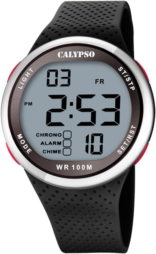 CALYPSO Reloj Hombre K5785/4 Color Splash Caja de Caucho Plateado Correa de Caucho Negro